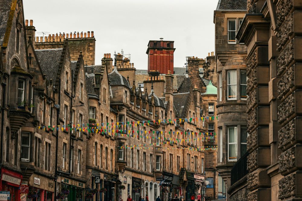 Curved row of upper floor apartments, Cockburn Street, Edinburgh, Scotland